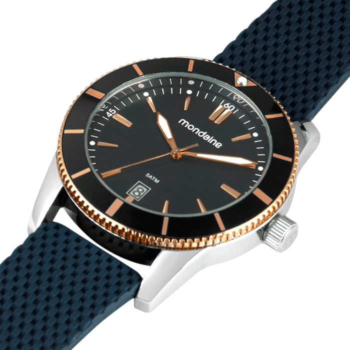 Relógio MONDAINE masculino azul rosê borracha 32280G0MVNI3
